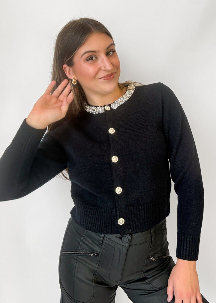 Molly Rhinestone Cardigan - Black