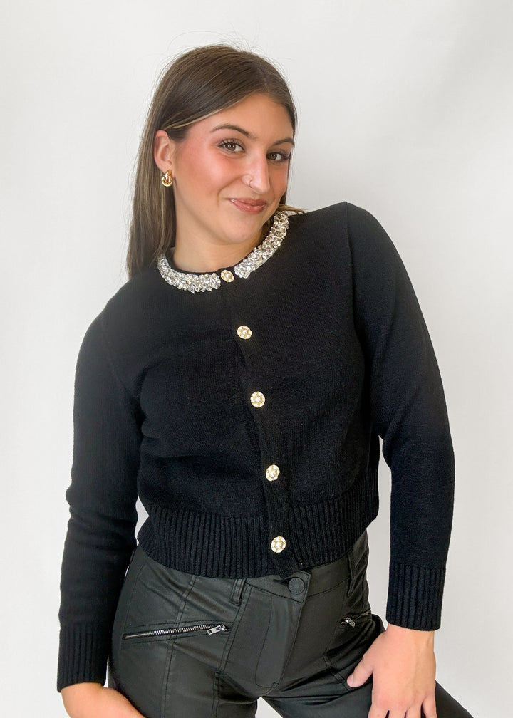 Molly Rhinestone Cardigan - Black
