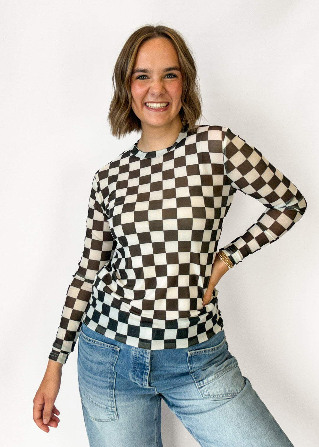 Avery Checkered Layering Top - Black