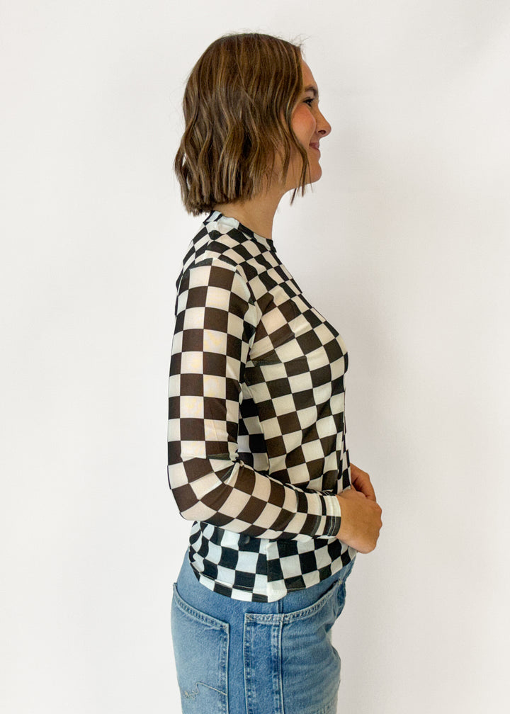 Avery Checkered Layering Top - Black
