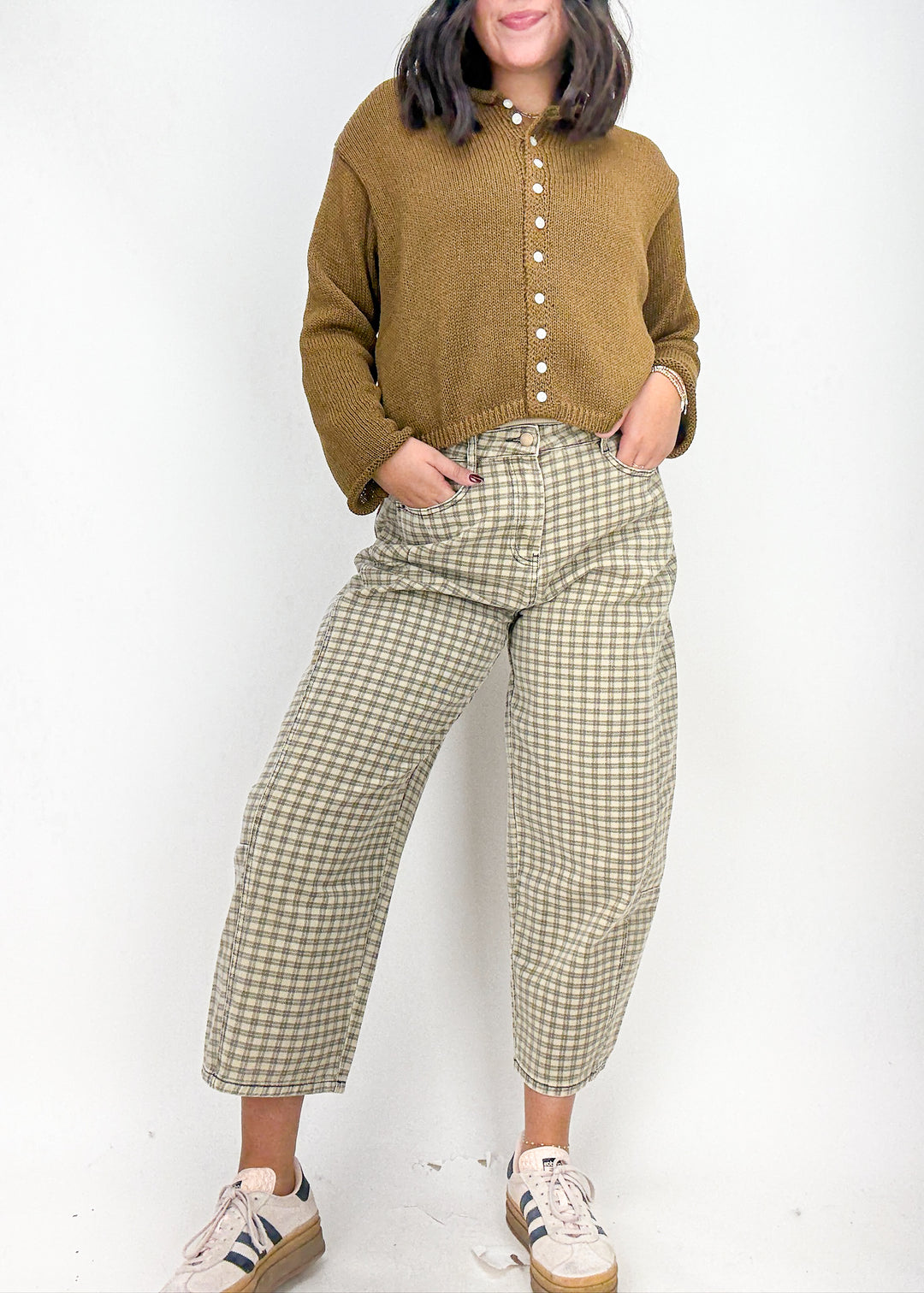 Camryn Checkered Barrel Pants