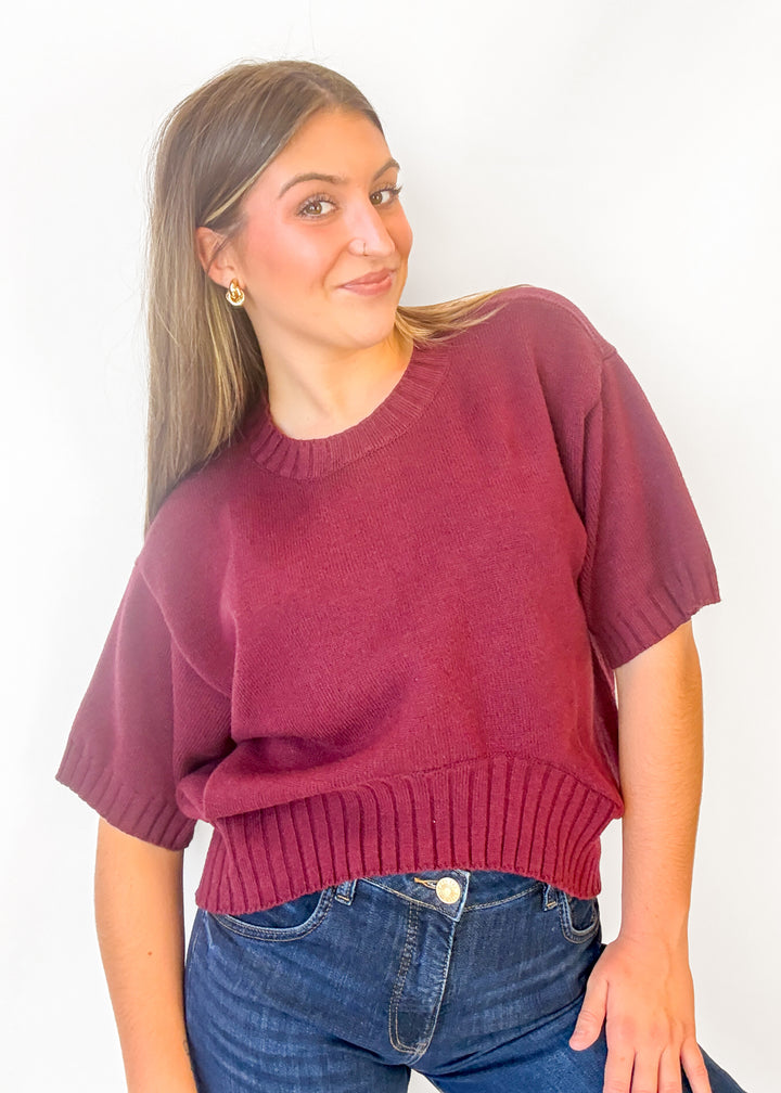 Allison Asymmetrical Hem Sweater - Burgundy