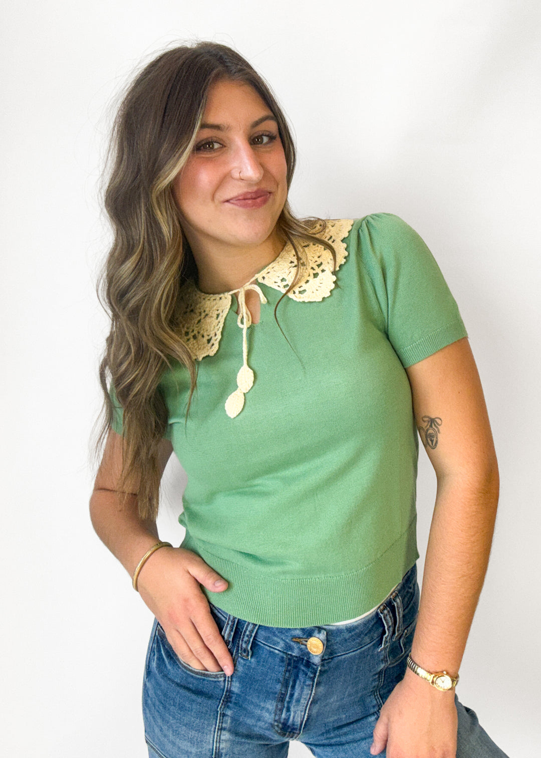 Isabella Crotchet Collar Knit Top
