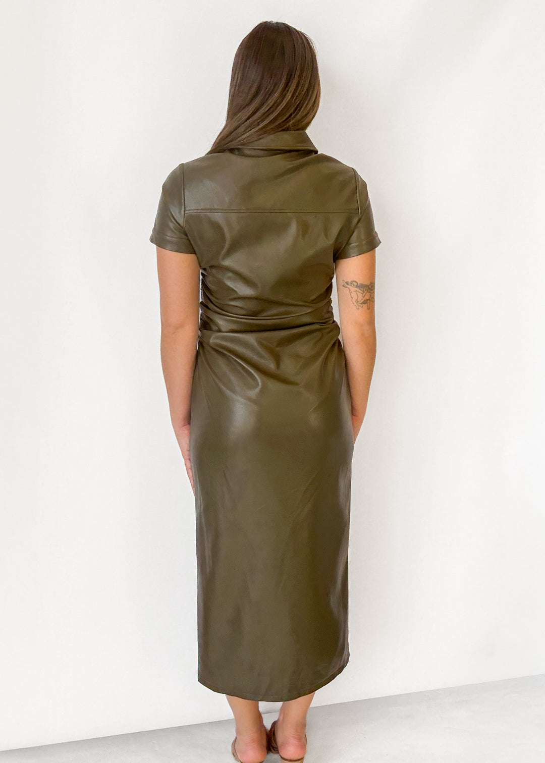Quinn Leather Cinched Midi Dress