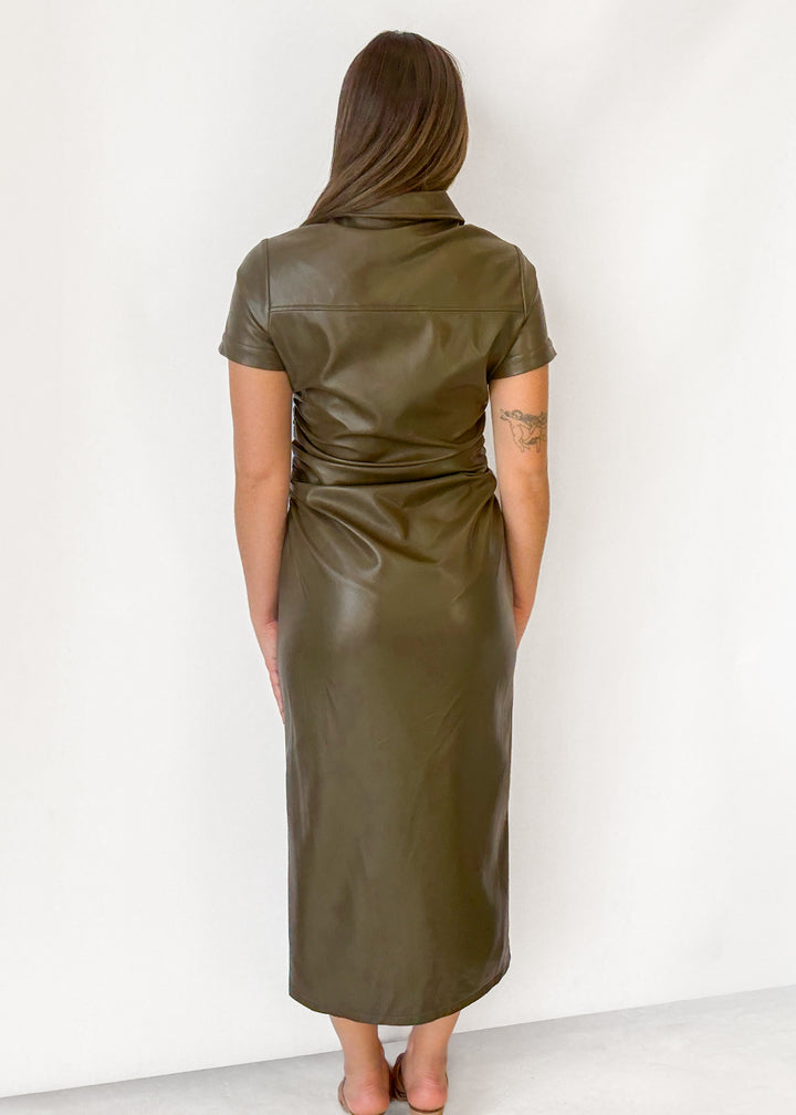 Quinn Leather Cinched Midi Dress