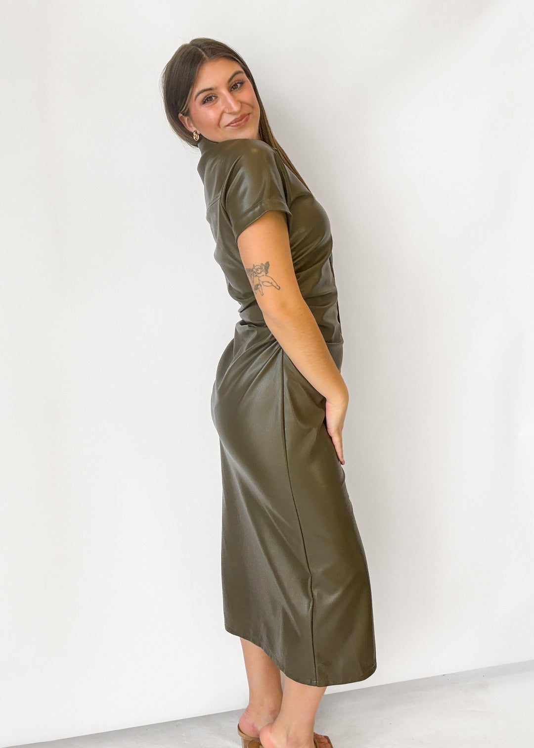 Quinn Leather Cinched Midi Dress