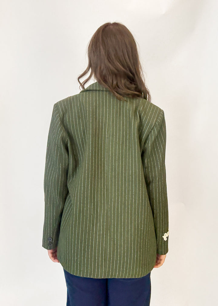 Jessica Pinstripe Patch Blazer - Olive