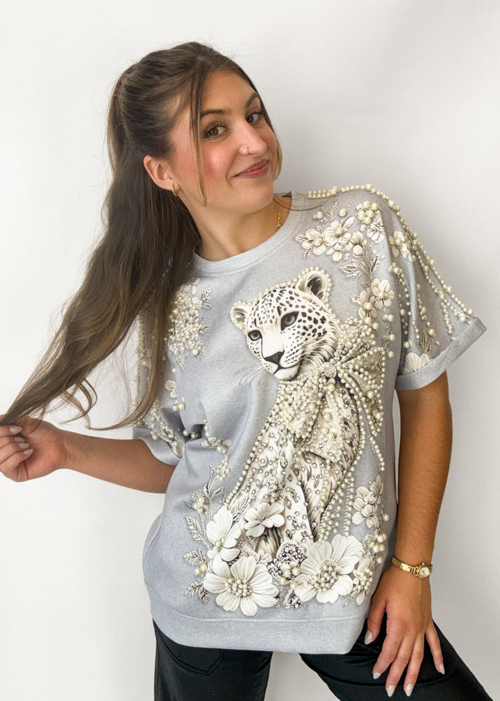 Carrie Leopard Pearl Top