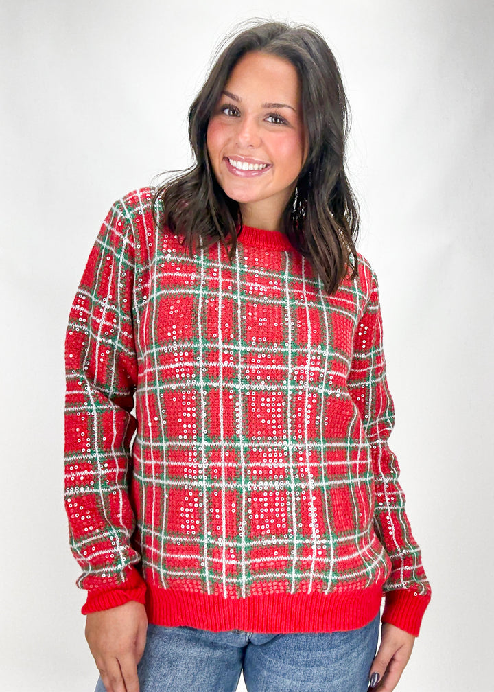 Noel Plaid Sequin Sweater