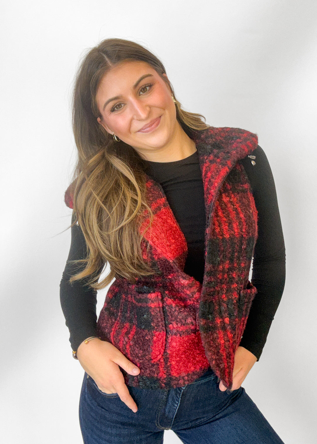 Ruby Plaid Sherpa Vest