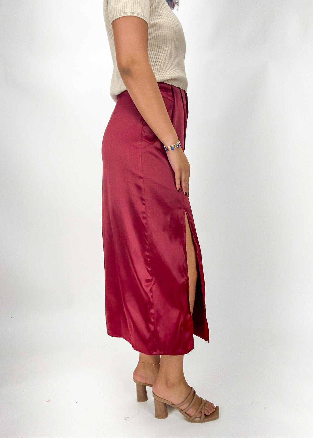 Mila Satin Midi Skirt
