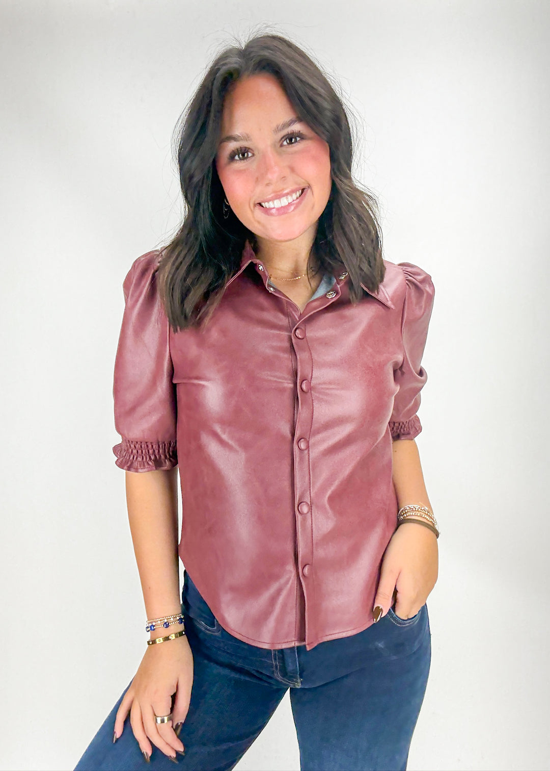 Dolce Cabo Marigold Faux Leather Top