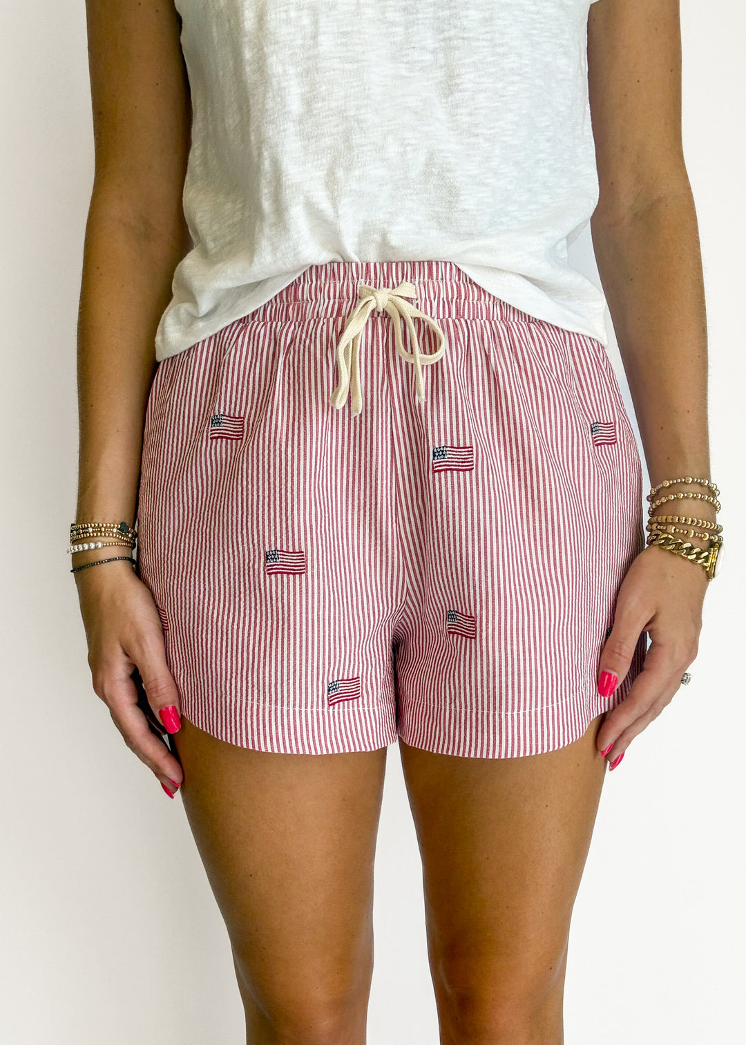 American Girl Striped Shorts - Red