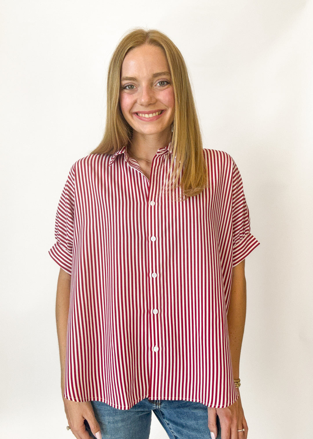 Emily Oversized Button Down - Red