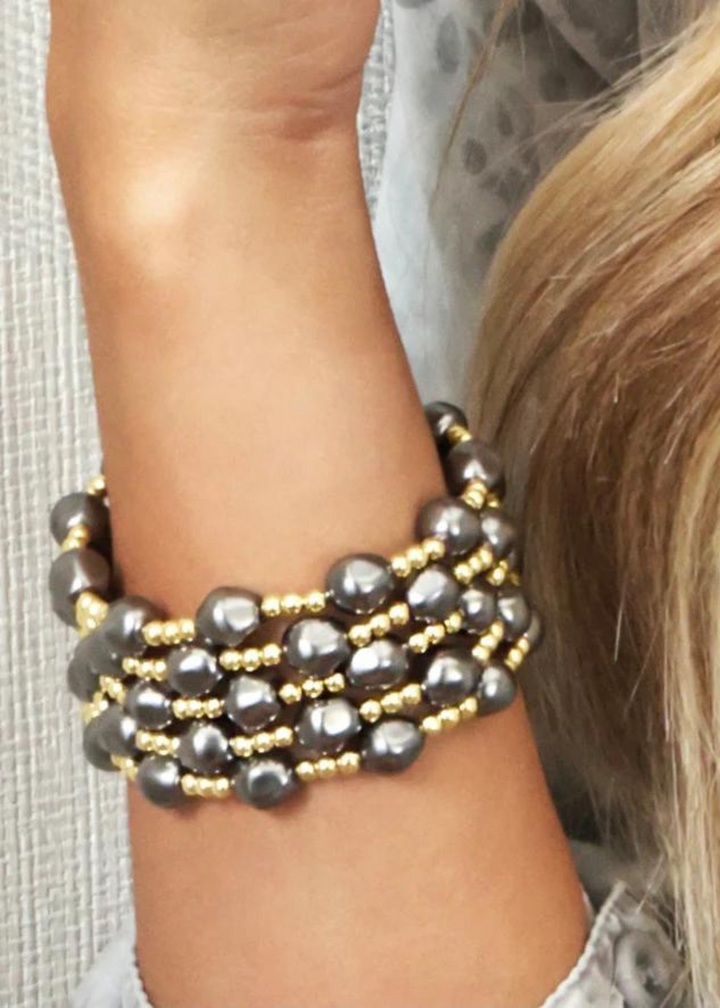 Admire Gold 3mm Bead Bracelet - Pearl/Dark Grey