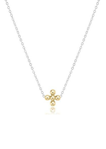 16" Necklace Sterling Mixed Metal-Classic Beaded Signature Cross Gold-3mm Bead Gold