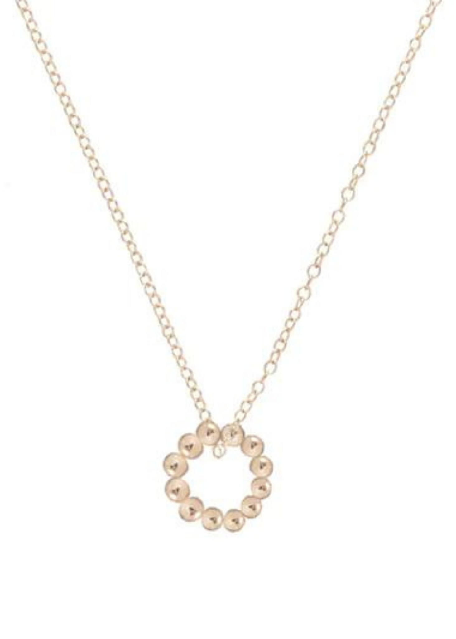 16" Necklace Gold - Classic Beaded Halo Gold Charm 2mm