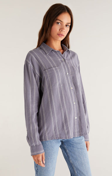 ZSupply Sunday Striped Button Up Shirt-Worn Indig